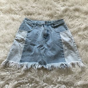 Free‎ People Colorblock Frayed Denim Skirt